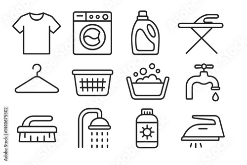 Laundry supplies and equipment arranged in a clean layout for household chores