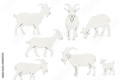 Diverse goat silhouettes displaying various postures and sizes in a creative layout