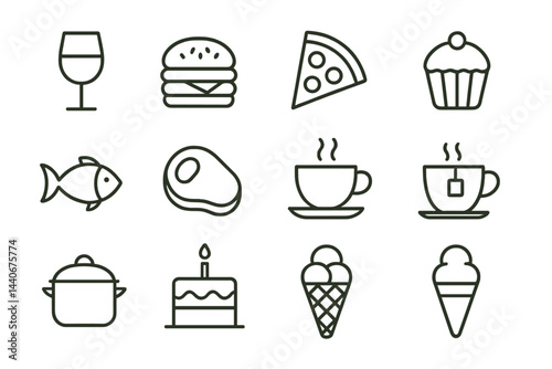 Various food and drink icons showcasing popular items for a festive gathering or restaurant setting