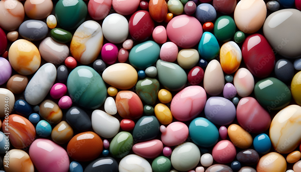 A diverse assortment of smooth, stones patterns in various shapes and colors A diverse assortment of smooth, stones patterns in various shapes and colors