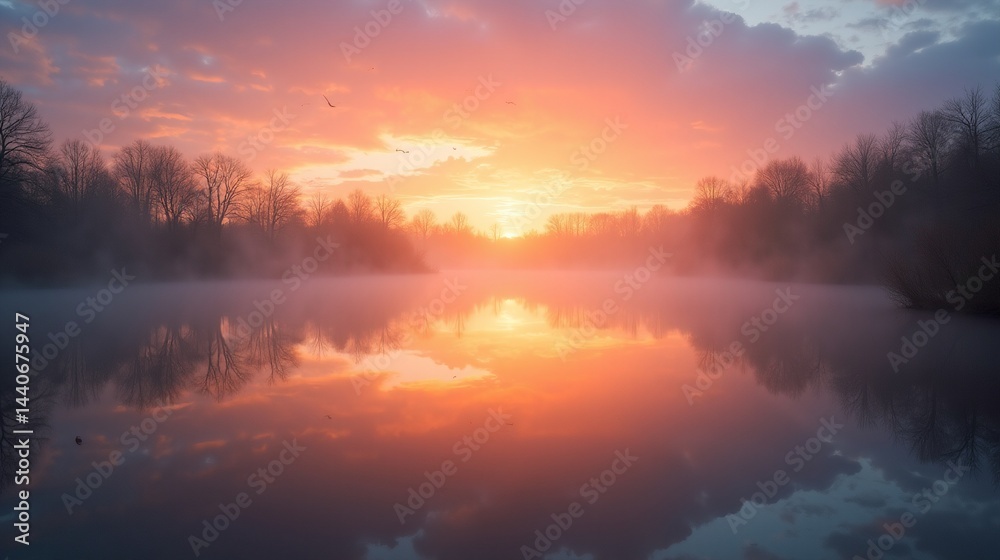 Dawn's Embrace: Reflections on a Tranquil Pond Dawn's Embrace: Reflections on a Tranquil Pond