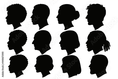 Diverse silhouettes showcasing various hairstyles and profiles for artistic and design inspiration