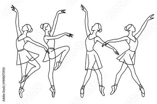 Ballet dancers performing various poses in a studio during a dance rehearsal in bright afternoon light