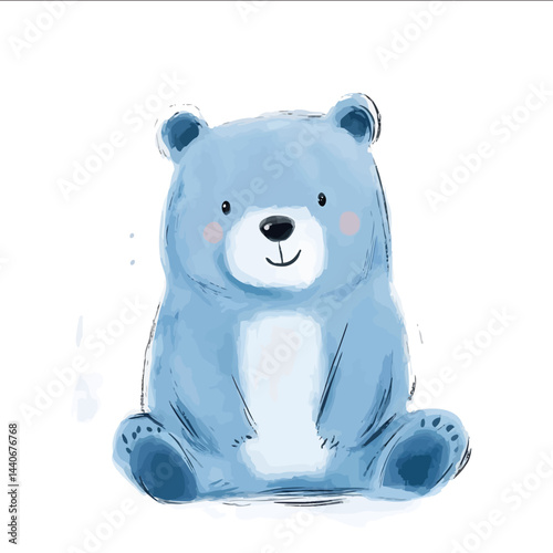 Bear blue simple drawing soft colors vector file on white background minimalistic watercolor style illustration