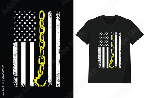 Yellow Tow Hook Chain With USA Flag T shirt Design