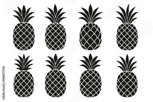 Black and white pineapple illustrations arranged in a grid pattern showcasing a modern design aesthetic