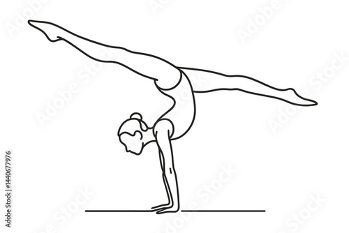 Gymnast performs a perfect handstand with elegant form and precise balance in a minimalist black and white illustration