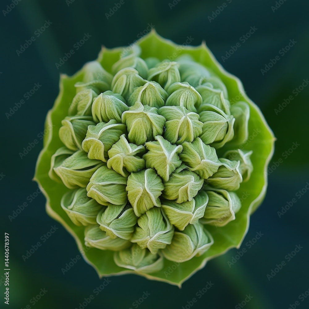 Obraz premium Macro view of vibrant green bud featuring nature's intricate patterns and textures