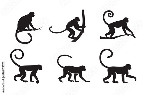 Minimal Monkey Silhouette Vector Set
