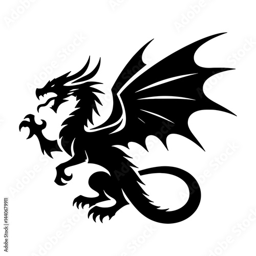 Wallpaper Mural Roaring Winged Dragon Silhouette in Bold Mythical Fantasy Style Torontodigital.ca