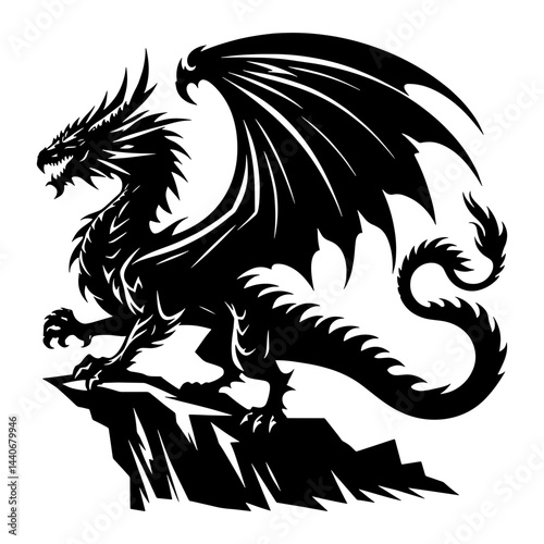 Roaring Dragon Silhouette on Cliff 