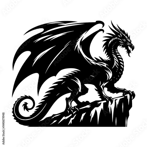 Fierce Dragon Standing on Rock