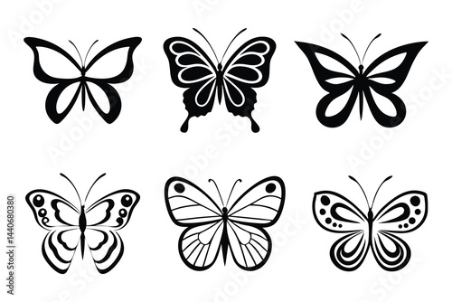 Butterfly Silhouette Collection – Black Flying Butterflies and Fireflies Icons for Print, Tattoo, and Digital Use