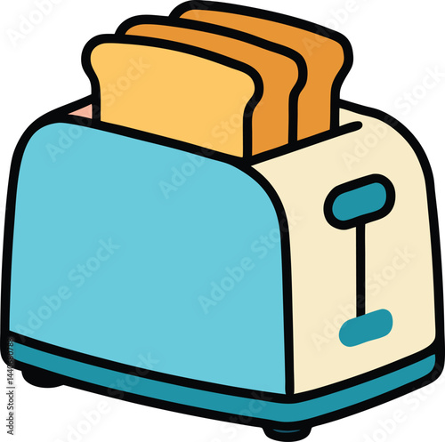 Hand-Drawn Toaster with Bread Slices,  Toaster Oven Line Art Vector Illustration Black and White with Coloring Sample