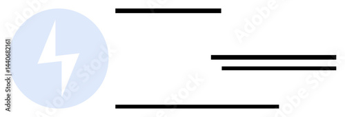 Lightning bolt icon in blue circle next to horizontal lines symbolizing energy, speed, and efficiency. Ideal for power, electricity, data transfer, innovation, speed, minimalism flat simple metaphor