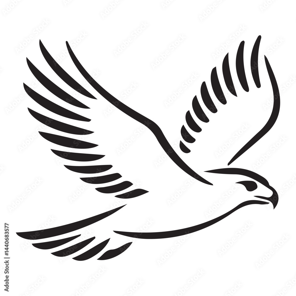 Obraz premium Hawk bird simple black line art image, Black bold outline vector icon, Bird vector illustration. with white background