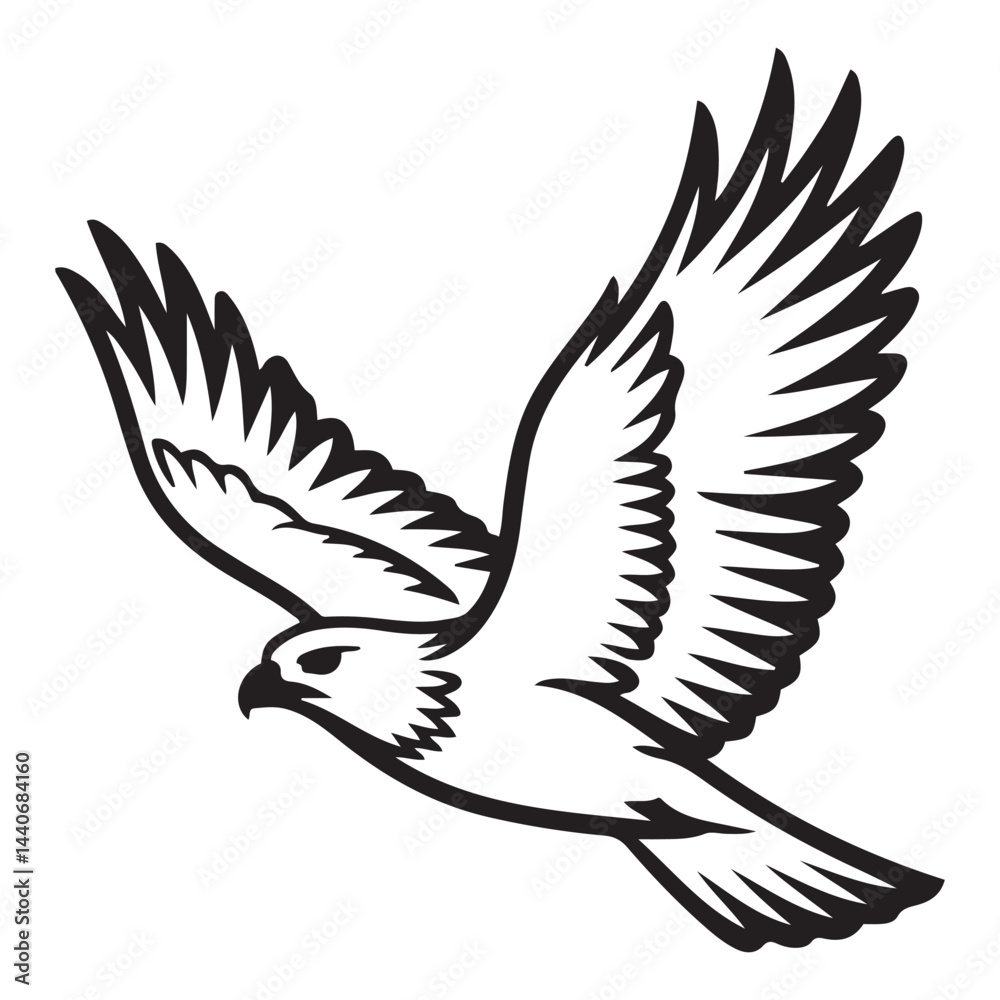 Obraz premium Hawk bird simple black line art image, Black bold outline vector icon, Bird vector illustration. with white background