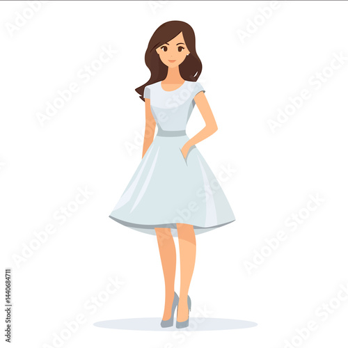 Girl in a dress flat simple vector style isolated on a white background