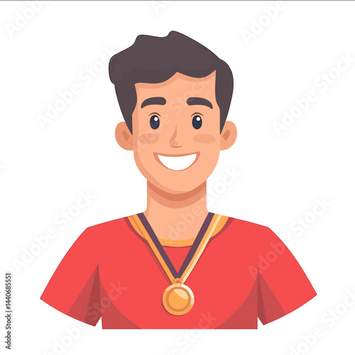 Athlete with a medal flat simple vector style isolated on a white background