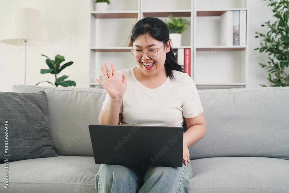 woman is using laptop computer for online meeting, video call with friends, online learning woman is using laptop computer for online meeting, video call with friends, online learning