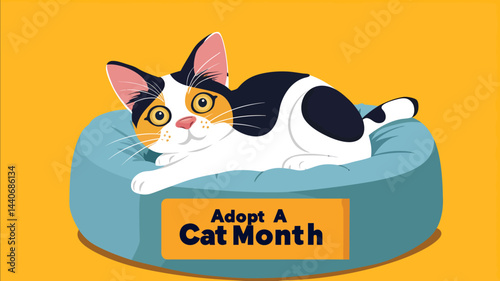 simple playful vector illustration appeling design and colors cute cat text Adopt A Cat Month