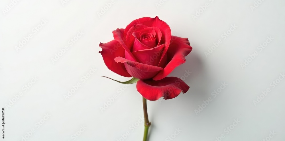 A single rose in bloom isolated on white background, petals, plant A single rose in bloom isolated on white background, petals, plant