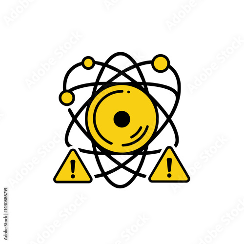 Atomic structure with warning signs icon for nuclear safety apps and educational materials