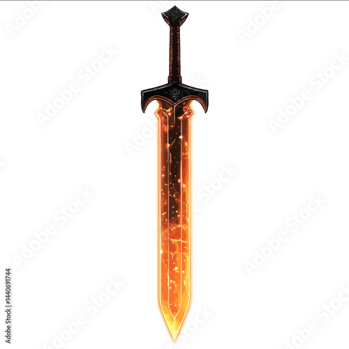 3 Sword glowing orange fresh from the forge SVG Monochrome Black Flat Vector Isolated on White Background