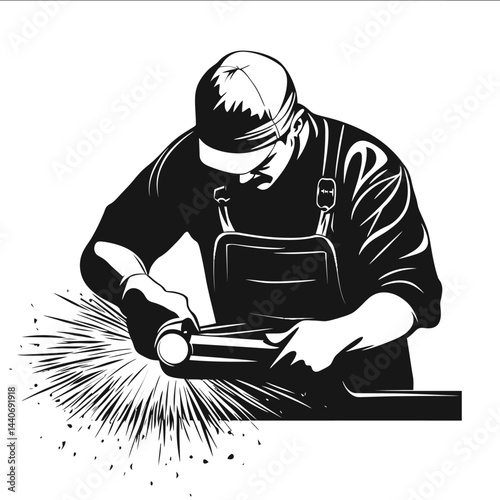 38 Blacksmith grinding blade edge to perfection SVG Monochrome Black Flat Vector Isolated on White Background