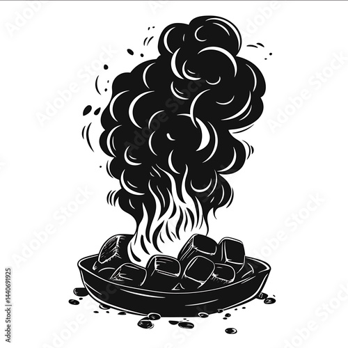 39 Forge smoke swirling above glowing coals SVG Monochrome Black Flat Vector Isolated on White Background