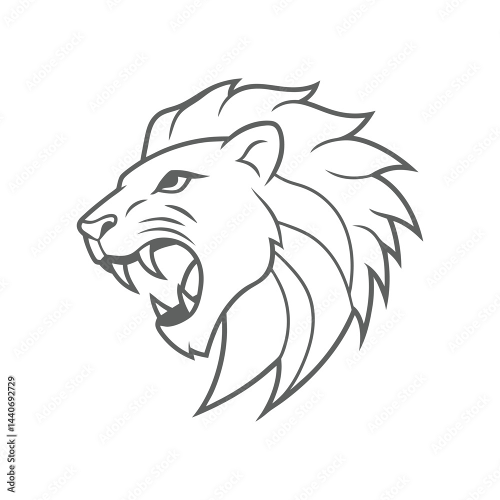 Obraz premium Fierce Roaring Lion Logo in Elegant Line Art Style