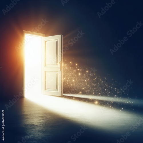 A magical door opening to light, symbolizing new opportunities, hope, and possibilities in life or business.