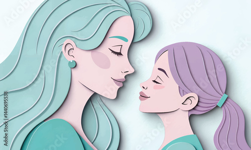 Tender Moment Between Mother and Daughter – Minimal Line Art Vector Showing Love, Trust, and Connection in Family Life

