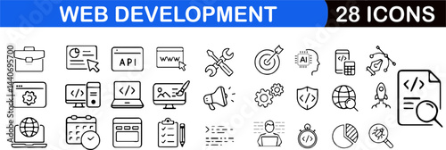 Web Development Icon Set – Modern UI/UX Design and Programming Symbol Sheet

