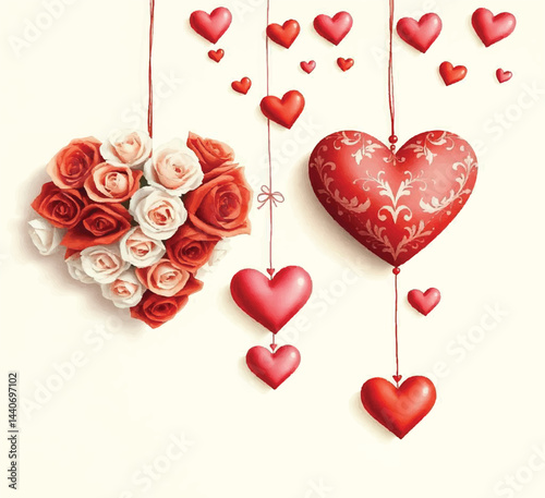 Red Heart Flowers: A Bouquet of Love , mothers day love vector design illustration , love vector design 