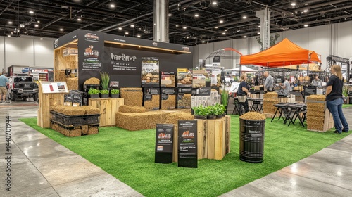 Modern exhibition booth showcasing outdoor grills and accessories at a trade show event