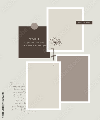 Simple memo pad note layered scrapbook style element with photo frame collage