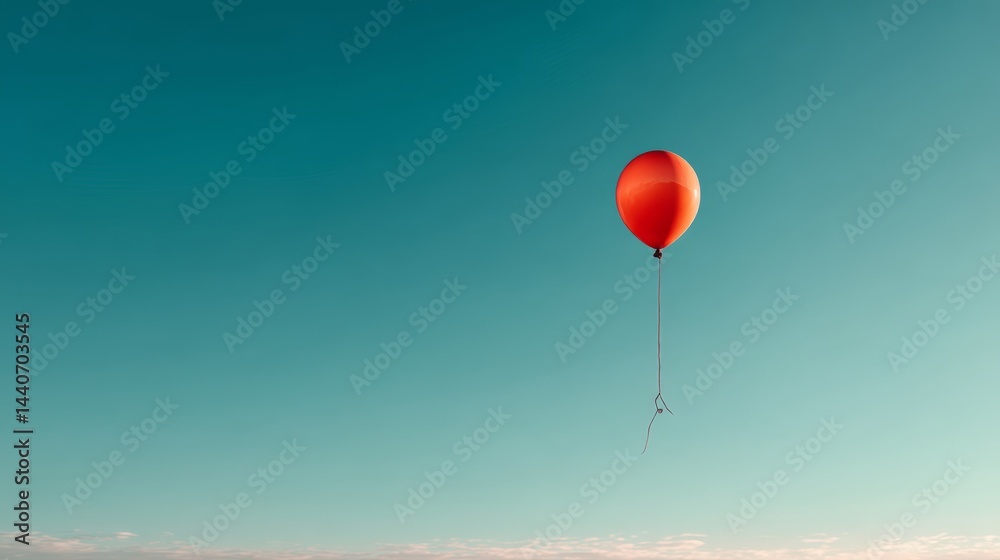 Obraz premium Solitary red balloon soaring in a clear blue sky