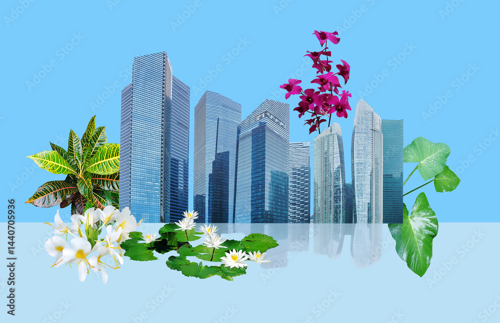 Abstract cityscape with condos and office buildings . Art collage or design