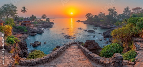 Sunrise over the Tropical Ocean: A Panoramic View of Coastal Serenity
