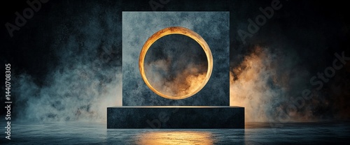 Minimalist Concrete Podium with Circular Hole