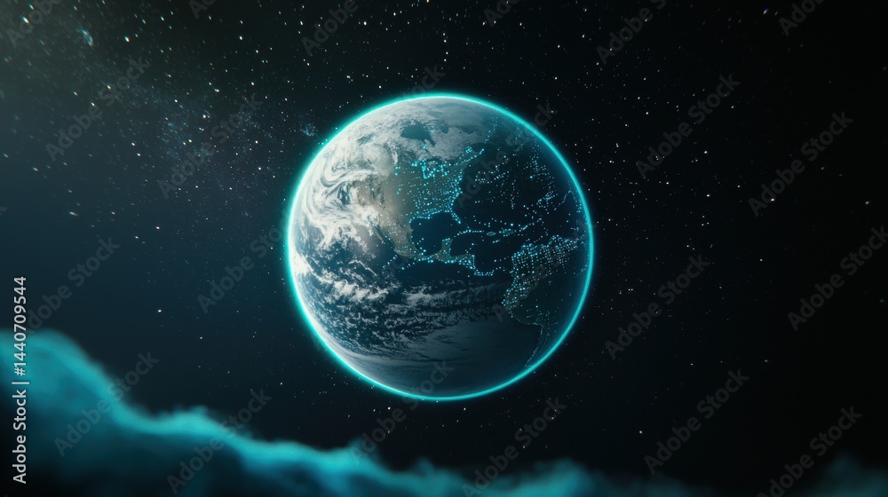 Obraz premium earth futuristic Holographic projection of Earth with interactive data streams and futuristic interfaces, dark background, representing data visualization and global connectivity