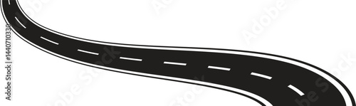 Curved Road Highway, Winding Path, Roadway Path. Horizontal asphalt road template. Flat vector illustration isolated on transparent background.