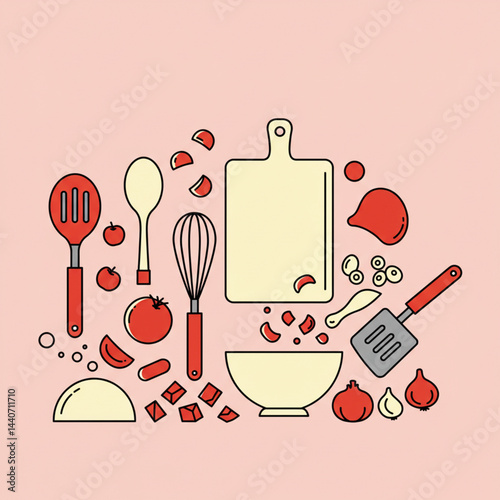 Kitchen Essentials: A Creative Arrangement of Cooking Tools and Ingredients