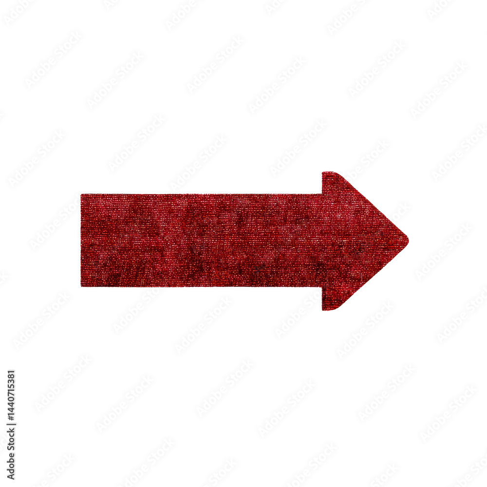 Fototapeta premium Red textured arrow pointing to right on transparency background, symbolizing direction or movement. arrow rough texture adds rustic and vintage feel to design