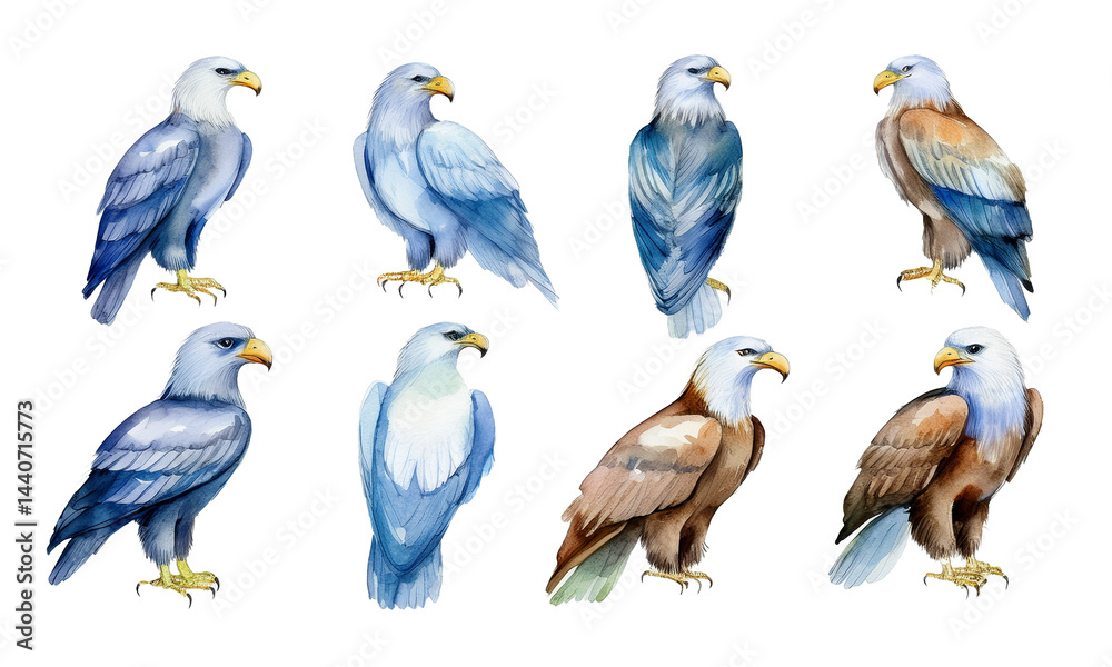 Fototapeta premium Eagle set Water color illustration on isolated background 