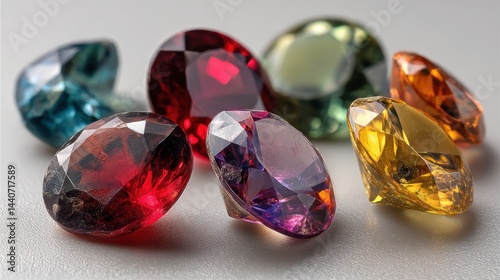 a set of sparkling gemstones on a white isolated background, luxurious and precious design
