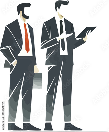  Two professionals discussing technology solutions one person is holding a tab.