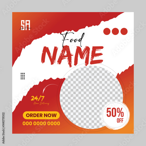 Food Menu Social Media Post design Template with red and orange color accent. Simple and modern social media post design.