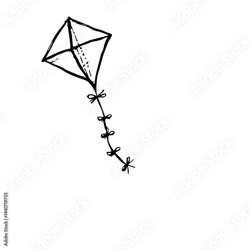 Sketch of a kite with bows against a white background, with copy space